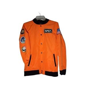 Buzz Aldrin Youth Bright Orange NASA Varsity Style Jacket Windbreaker Size XL
